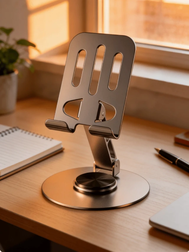 Alt view image 3 of 7 - Bks 360 Rotatable Dual-Color Metal Phone Stand Adjustable Desktop Holder Non-Slip Lightweight Smartphone Accessory