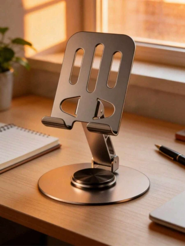 Alt view image 3 of 7 - Bks Aluminum Alloy Phone Stand, 360° Rotatable, Adjustable Foldable, Non-Slip Base, Desktop & Bedside Holder for Live Streaming