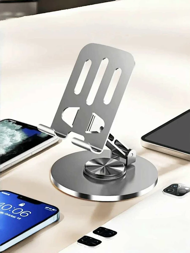 Alt view image 4 of 7 - Bks Aluminum Alloy Phone Stand, 360° Rotatable, Adjustable Foldable, Non-Slip Base, Desktop & Bedside Holder for Live Streaming