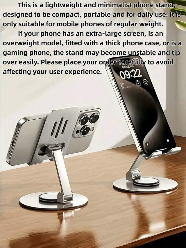 Alt view image 6 of 7 - Bks Aluminum Alloy Phone Stand, 360° Rotatable, Adjustable Foldable, Non-Slip Base, Desktop & Bedside Holder for Live Streaming