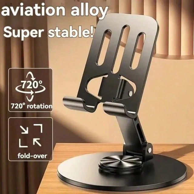 Alt view image 7 of 7 - Bks Aluminum Alloy Phone Stand, 360° Rotatable, Adjustable Foldable, Non-Slip Base, Desktop & Bedside Holder for Live Streaming