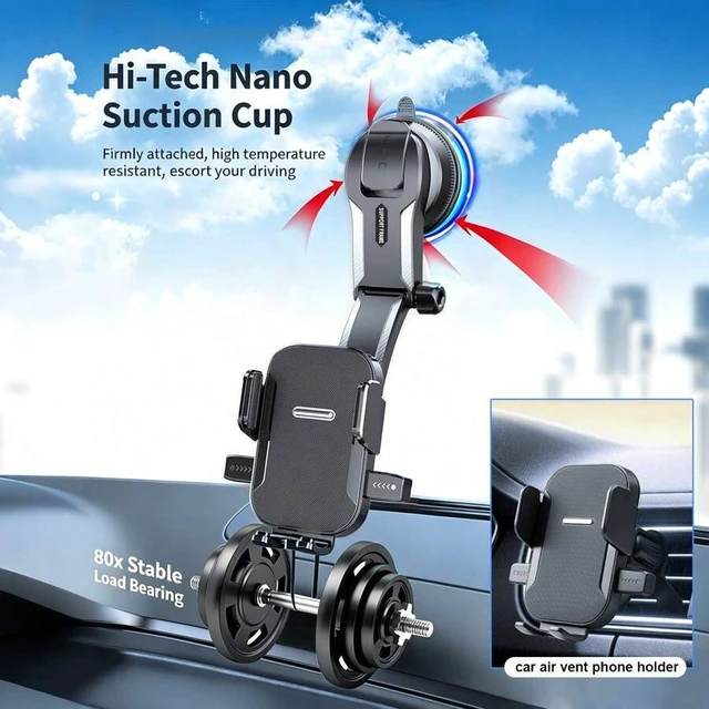Alt view image 4 of 6 - Bks Car Phone Mount 2-In-1 Suction Cup Air Vent Holder 360 Rotation Stand Compatible With All Smartphones