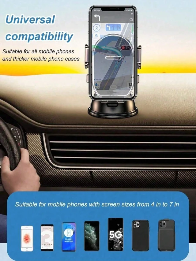 Alt view image 3 of 7 - Bks 360 Adjustable Suction Cup Car Phone Holder, Dashboard Mount for Horizontal Vertical Screens, Strong Grip Auto-Lock Shock-Proof Stand