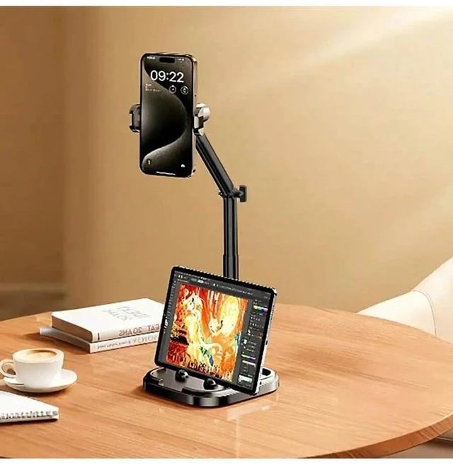 Main image of Bks Adjustable Metal Phone Tablet Holder Desktop Stand Multi-Angle Vertical Horizontal Live Streaming Vlogging Compatible iPhone Android
