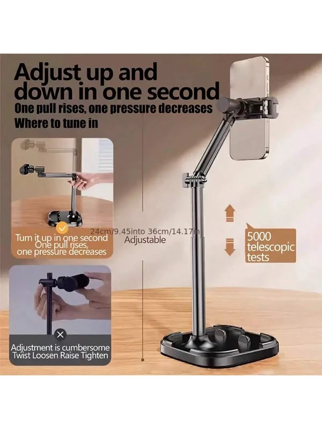 Alt view image 3 of 6 - Bks Adjustable Metal Phone Tablet Holder Desktop Stand Multi-Angle Vertical Horizontal Live Streaming Vlogging Compatible iPhone Android
