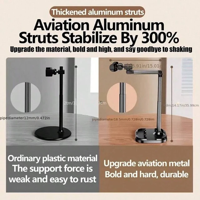 Alt view image 5 of 6 - Bks Adjustable Metal Phone Tablet Holder Desktop Stand Multi-Angle Vertical Horizontal Live Streaming Vlogging Compatible iPhone Android
