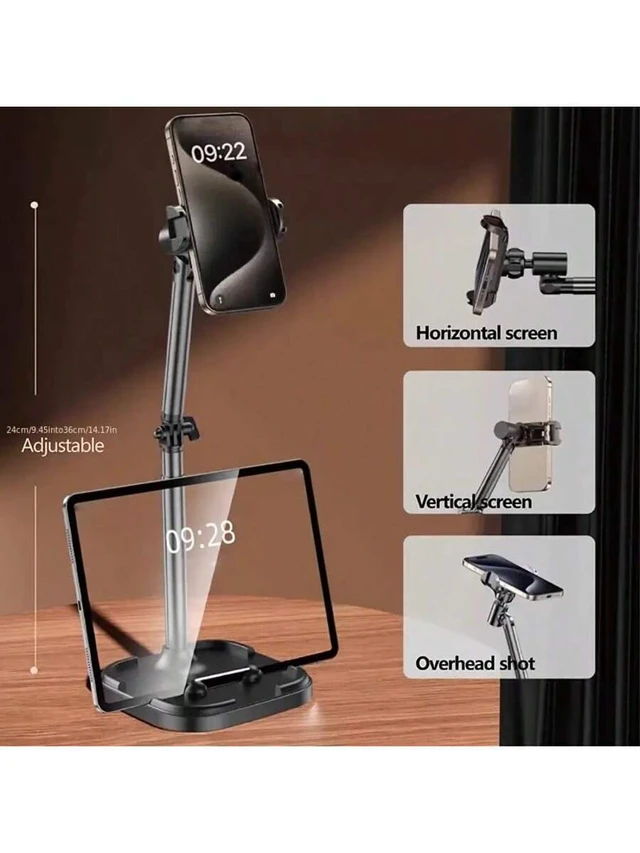 Alt view image 2 of 6 - Bks Adjustable Metal Phone Tablet Holder Desktop Stand Multi-Angle Vertical Horizontal Live Streaming Vlogging Compatible iPhone Android