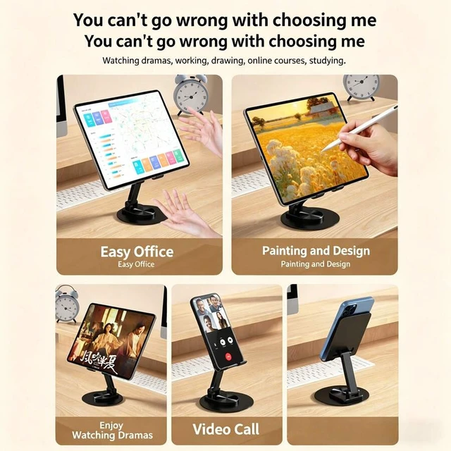 Alt view image 4 of 7 - Bks Foldable Portable Phone Stand, Universal IPhone Holder, Desktop Metal Tablet iPad Stand, Perfect For Watching Videos, Adjustable Height
