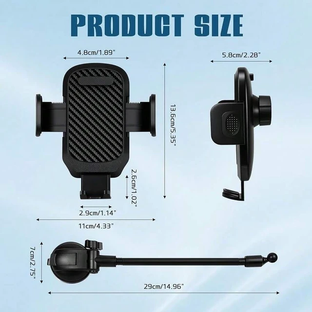 Alt view image 2 of 6 - Bks Car Phone Holder Long Arm Dashboard Windshield Mount Gooseneck Suction Cup Anti-Shake Stabilizer Stand for All Smartphones