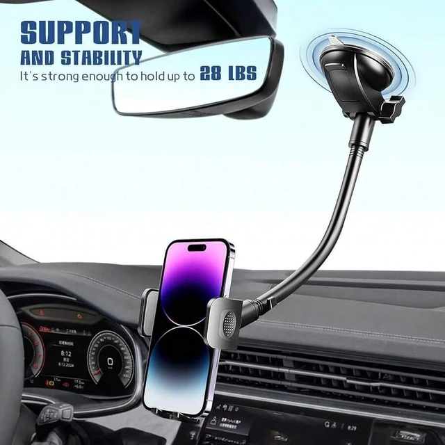 Alt view image 4 of 6 - Bks Car Phone Holder Long Arm Dashboard Windshield Mount Gooseneck Suction Cup Anti-Shake Stabilizer Stand for All Smartphones