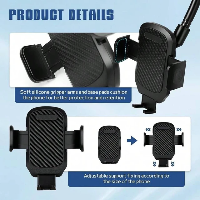 Alt view image 5 of 6 - Bks Car Phone Holder Long Arm Dashboard Windshield Mount Gooseneck Suction Cup Anti-Shake Stabilizer Stand for All Smartphones