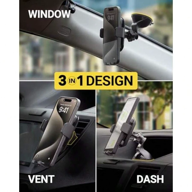 Alt view image 4 of 7 - Bks 3-in-1 Universal Suction Cup Phone Mount for Car Dashboard Windshield Vent, 360 Adjustable Stand Holder Compatible with iPhone Android