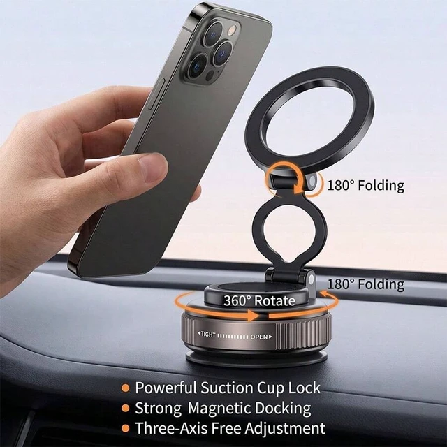 Alt view image 2 of 7 - Bks Universal Suction Cup Magnetic Phone Holder, Foldable 360 Rotating Car Mount, Strong Adsorption Easy Install Stable Stand for Dashboard Windshield