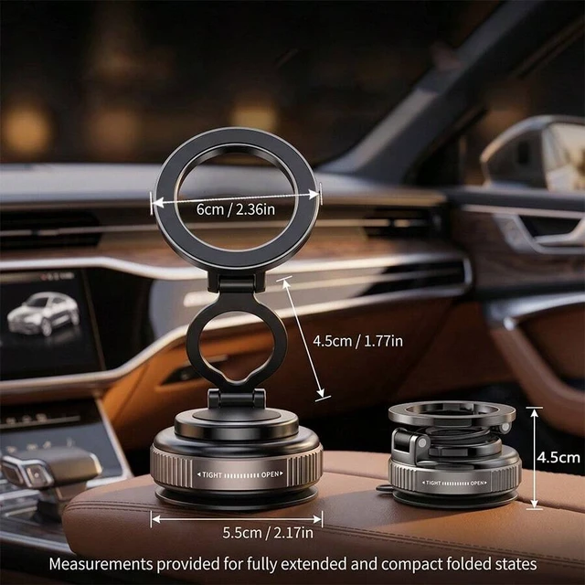 Alt view image 3 of 7 - Bks Universal Suction Cup Magnetic Phone Holder, Foldable 360 Rotating Car Mount, Strong Adsorption Easy Install Stable Stand for Dashboard Windshield