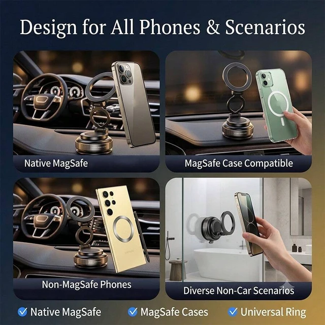 Alt view image 6 of 7 - Bks Universal Suction Cup Magnetic Phone Holder, Foldable 360 Rotating Car Mount, Strong Adsorption Easy Install Stable Stand for Dashboard Windshield