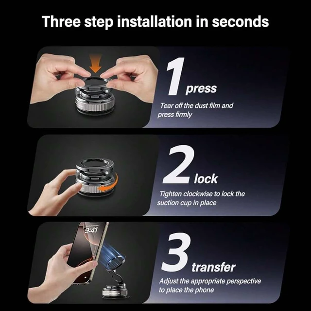 Alt view image 7 of 7 - Bks Universal Suction Cup Magnetic Phone Holder, Foldable 360 Rotating Car Mount, Strong Adsorption Easy Install Stable Stand for Dashboard Windshield