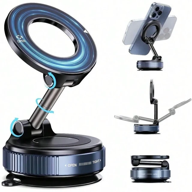 Alt view image 3 of 7 - Bks Magnetic Phone Stand Set of 4 with Vacuum Suction Cups N52 Magnet 360 Swivel Adjustable for Car Dashboard Desktop Universal iPhone Android
