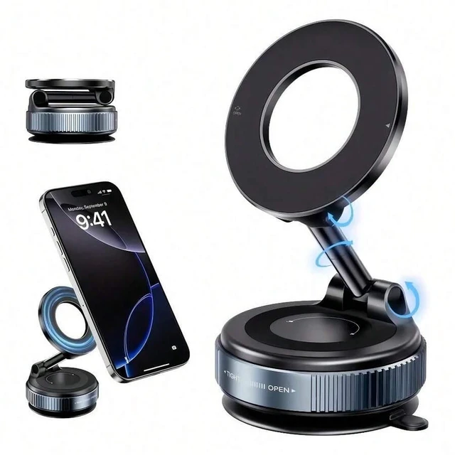 Alt view image 4 of 7 - Bks Magnetic Phone Stand Set of 4 with Vacuum Suction Cups N52 Magnet 360 Swivel Adjustable for Car Dashboard Desktop Universal iPhone Android