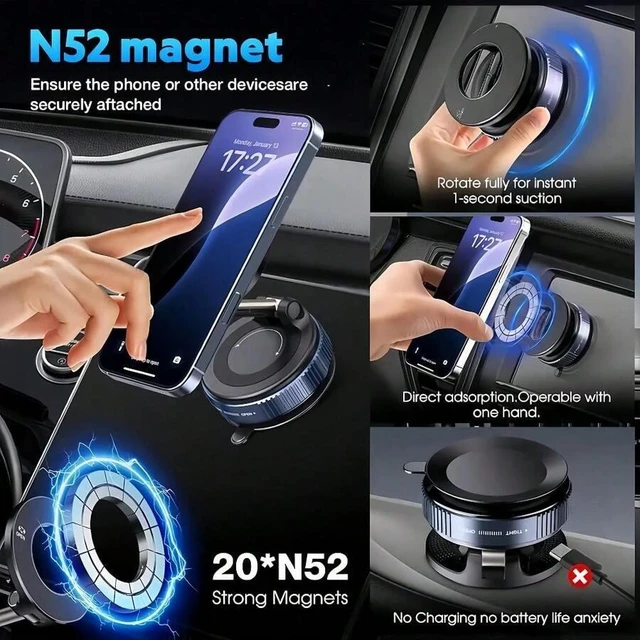 Alt view image 7 of 7 - Bks Magnetic Phone Stand Set of 4 with Vacuum Suction Cups N52 Magnet 360 Swivel Adjustable for Car Dashboard Desktop Universal iPhone Android