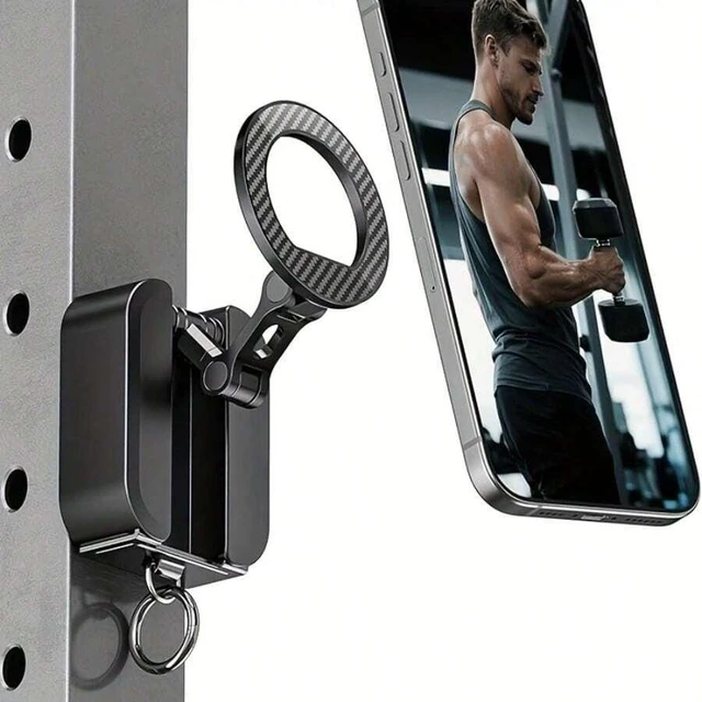 Main image of Bks 3-In-1 Magnetic Phone Holder for Gym, 20X N52 Magnets, Adjustable Foldable Stand with Tray Clip, ABS Construction, Compatible with iPhone 17 Pro Max and Modern Phones