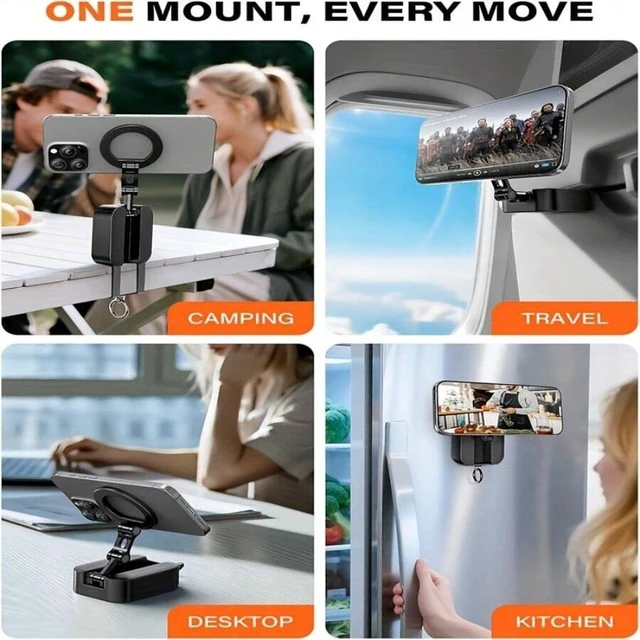 Alt view image 3 of 7 - Bks 3-In-1 Magnetic Phone Holder for Gym, 20X N52 Magnets, Adjustable Foldable Stand with Tray Clip, ABS Construction, Compatible with iPhone 17 Pro Max and Modern Phones