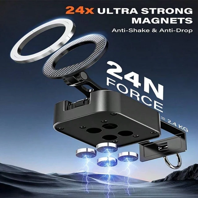 Alt view image 7 of 7 - Bks 3-In-1 Magnetic Phone Holder for Gym, 20X N52 Magnets, Adjustable Foldable Stand with Tray Clip, ABS Construction, Compatible with iPhone 17 Pro Max and Modern Phones