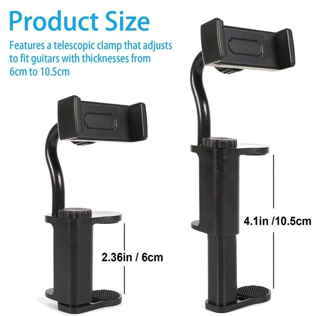 Alt view image 4 of 7 - Bks Acoustic Guitar Fretboard Phone Holder Stand, Black Selfie Tripod Mount for Smartphone