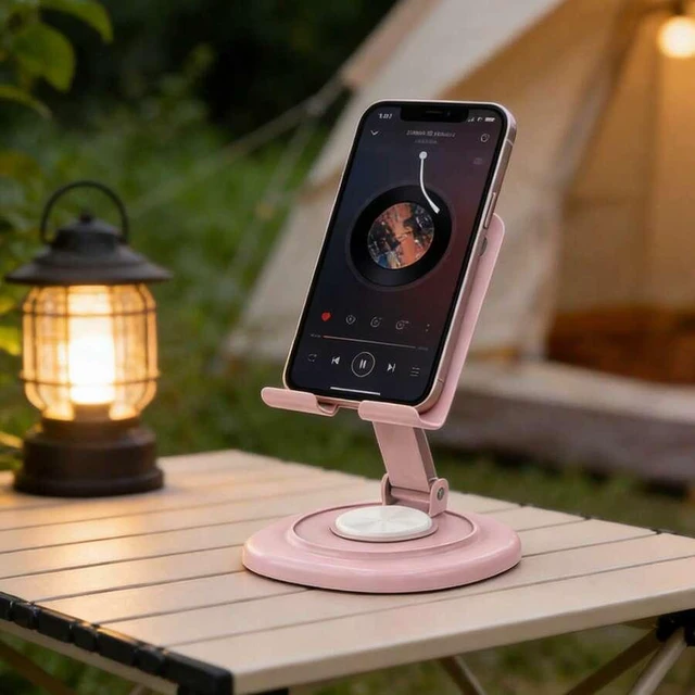 Alt view image 2 of 7 - Bks Adjustable Rotating Desk Phone Holder 360 Multi-Angle Foldable Stable Non-Slip Weighted Round Base For Office Streaming Live Broadcast Online Class Mother's Day Gift Birthday