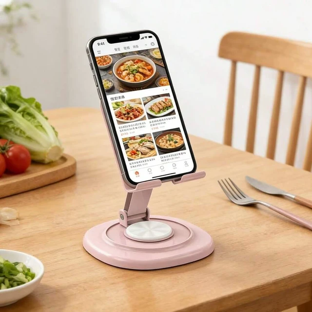 Alt view image 3 of 7 - Bks Adjustable Rotating Desk Phone Holder 360 Multi-Angle Foldable Stable Non-Slip Weighted Round Base For Office Streaming Live Broadcast Online Class Mother's Day Gift Birthday