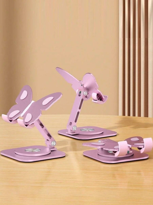 Alt view image 6 of 7 - Bks Butterfly Aluminum Alloy Phone Stand, 360 Adjustable Foldable Desktop Holder - Universal Portable Compatible With iPhone Smartphones Tablets Decorative Home Office Desk Accessory