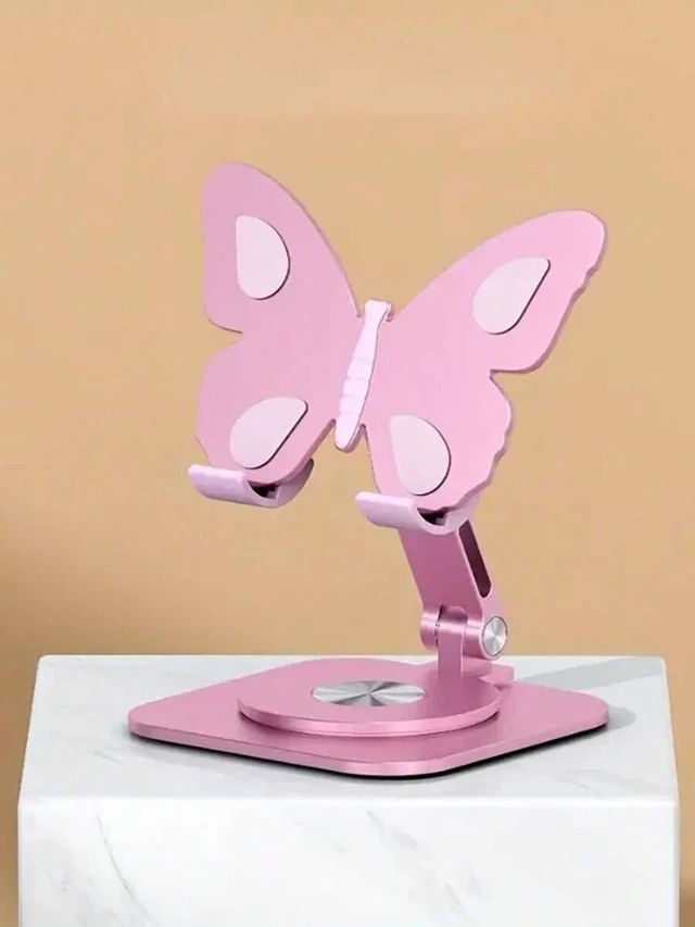 Alt view image 7 of 7 - Bks Butterfly Aluminum Alloy Phone Stand, 360 Adjustable Foldable Desktop Holder - Universal Portable Compatible With iPhone Smartphones Tablets Decorative Home Office Desk Accessory