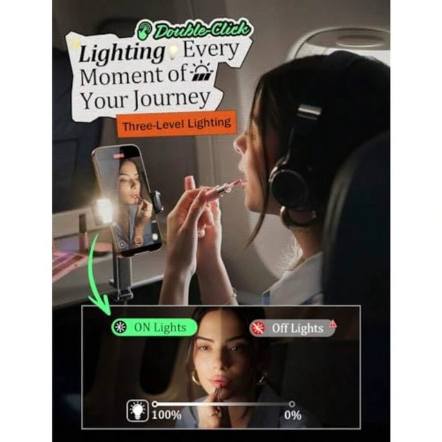 Alt view image 5 of 7 - Bks Phone Stand Holder with Adjustable Light for Desk Mount Airplane Travel Accessories Long Flight Viewing