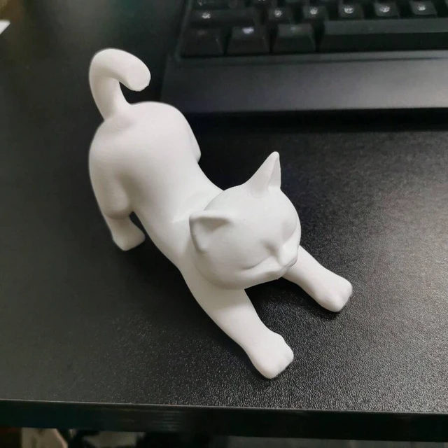 Alt view image 2 of 7 - Bks Cute White Elastic Cat Phone Stand 3D Printed Desktop Holder, PP Material, Ideal For Video Calls And Mobile Entertainment