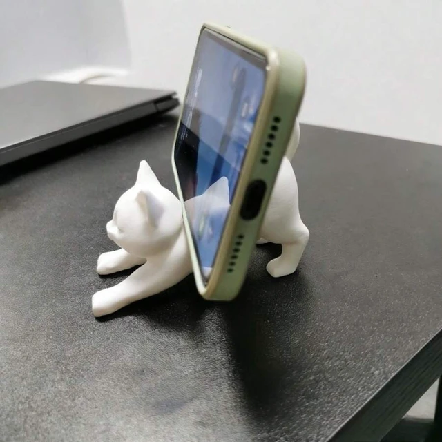 Alt view image 3 of 7 - Bks Cute White Elastic Cat Phone Stand 3D Printed Desktop Holder, PP Material, Ideal For Video Calls And Mobile Entertainment