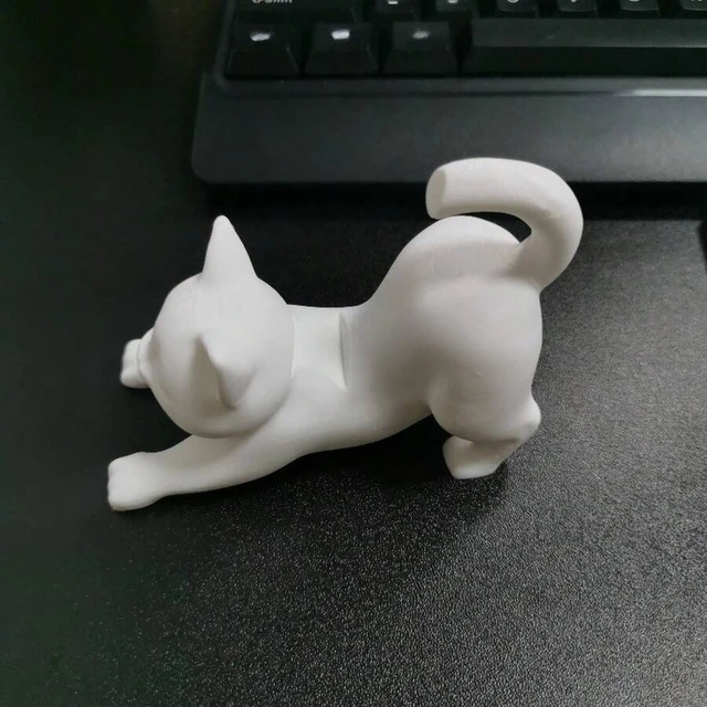 Alt view image 7 of 7 - Bks Cute White Elastic Cat Phone Stand 3D Printed Desktop Holder, PP Material, Ideal For Video Calls And Mobile Entertainment