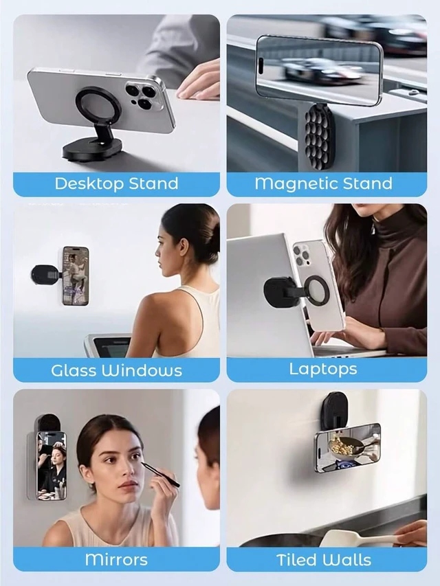 Alt view image 3 of 6 - Bks Magnetic Phone Holder Foldable Suction Cup Multi-Surface Hands-Free Stand For Desk Laptop Mirror Bathroom Travel