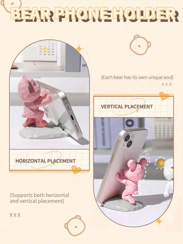 Alt view image 4 of 7 - Bks Cartoon Bear Shaped Phone Stand for Mobile Phones and Tablets, Desktop Mount Holder for Office Bedroom Study Gifts