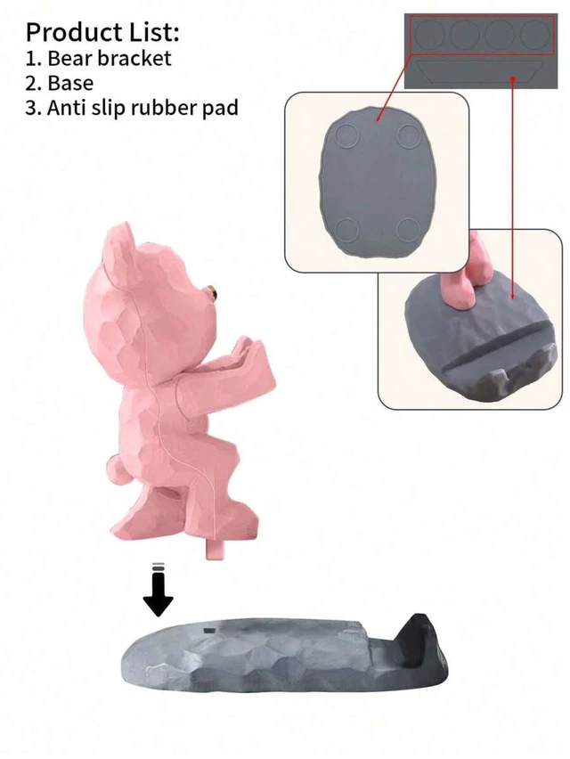 Alt view image 6 of 7 - Bks Cartoon Bear Shaped Phone Stand for Mobile Phones and Tablets, Desktop Mount Holder for Office Bedroom Study Gifts