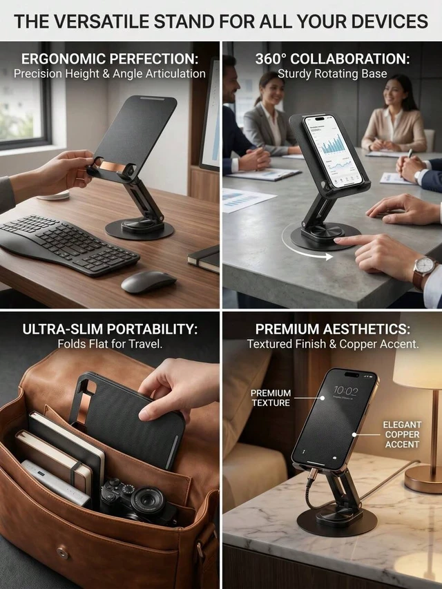 Alt view image 2 of 7 - Bks Adjustable Foldable Minimalist Phone Stand Stable Non-Slip Desktop Holder Portable Hands-Free For iPhone Android Tablet Office Home Travel