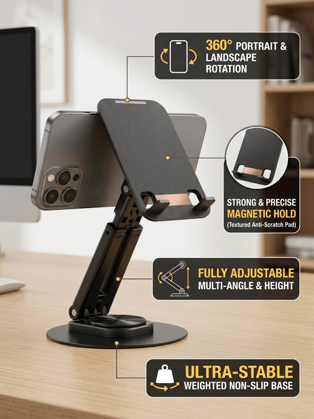 Alt view image 5 of 7 - Bks Adjustable Foldable Minimalist Phone Stand Stable Non-Slip Desktop Holder Portable Hands-Free For iPhone Android Tablet Office Home Travel