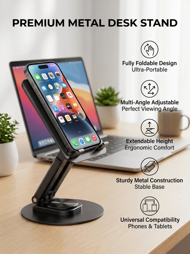 Alt view image 6 of 7 - Bks Adjustable Foldable Minimalist Phone Stand Stable Non-Slip Desktop Holder Portable Hands-Free For iPhone Android Tablet Office Home Travel