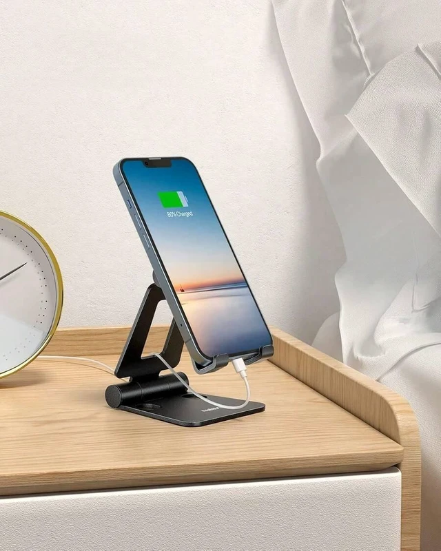 Alt view image 6 of 7 - Bks Alloy Luxury Black Metal Adjustable Phone Stand, Premium Aluminum Foldable Desktop Holder In Black, Silver, Gold, Rose Gold With Dual-Hinge Design For Phones, Tablets Spring Gift