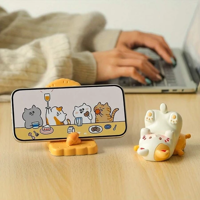 Alt view image 7 of 7 - Bks Cat-Shaped Resin Phone Stand, Creative Desktop Holder, Unique Birthday Gift For Students And Professionals