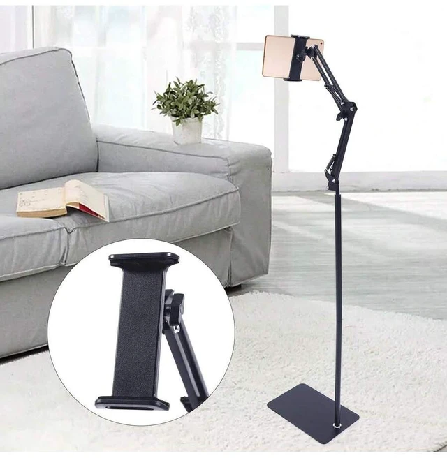 Alt view image 2 of 7 - Bks Height Adjustable Tablet Holder Floor Stand Multi-Functional Design Compatible With iPad Android Phone Black