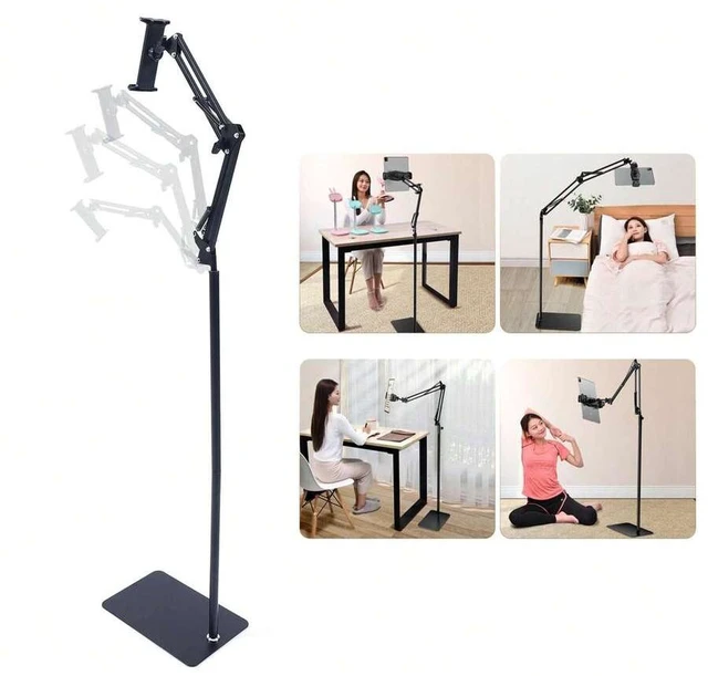Alt view image 3 of 7 - Bks Height Adjustable Tablet Holder Floor Stand Multi-Functional Design Compatible With iPad Android Phone Black