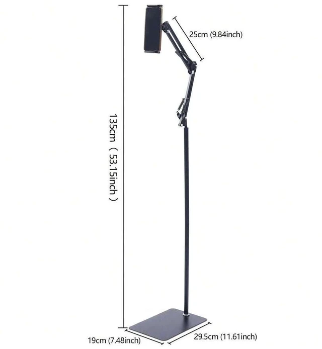 Alt view image 4 of 7 - Bks Height Adjustable Tablet Holder Floor Stand Multi-Functional Design Compatible With iPad Android Phone Black