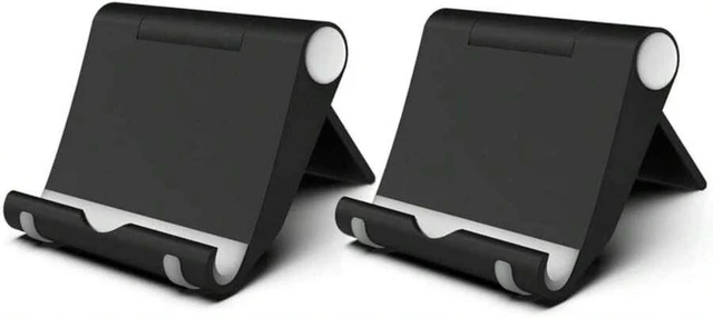 Main image of Bks 2 Pack Cell Phone Stand Desktop Holder Portable Mount for Desk Kitchen Travel All Smartphones Black