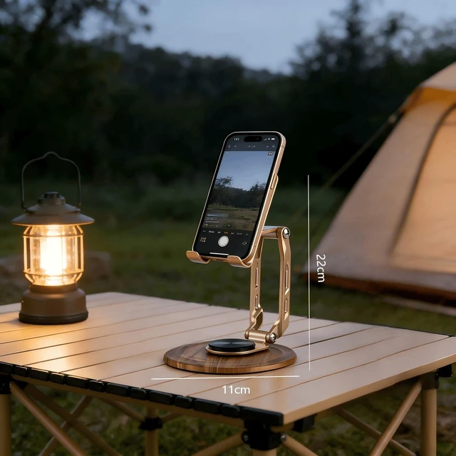 Alt view image 2 of 7 - Bks Luxury Foldable 360° Rotating Metal Phone Stand Multi-Angle Support Portable Design Anti-Slip Silicone Pad Lightweight Hollow