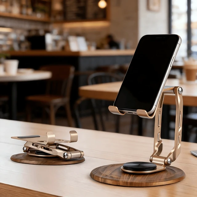 Alt view image 5 of 7 - Bks Luxury Foldable 360° Rotating Metal Phone Stand Multi-Angle Support Portable Design Anti-Slip Silicone Pad Lightweight Hollow