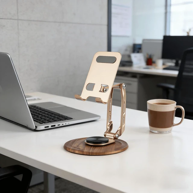 Alt view image 4 of 7 - Bks Luxury Foldable 360° Rotating Metal Phone Stand Multi-Angle Support Portable Design Anti-Slip Silicone Pad Lightweight Hollow